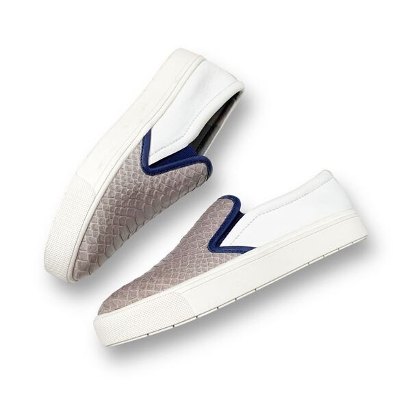 Vince Two-Tone Ivory Gray Banler Crocodile Snake Skin Slip Ons Women’s Size 6.5M - Picture 4 of 10